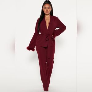 Burgundy Wrap Blazer Set